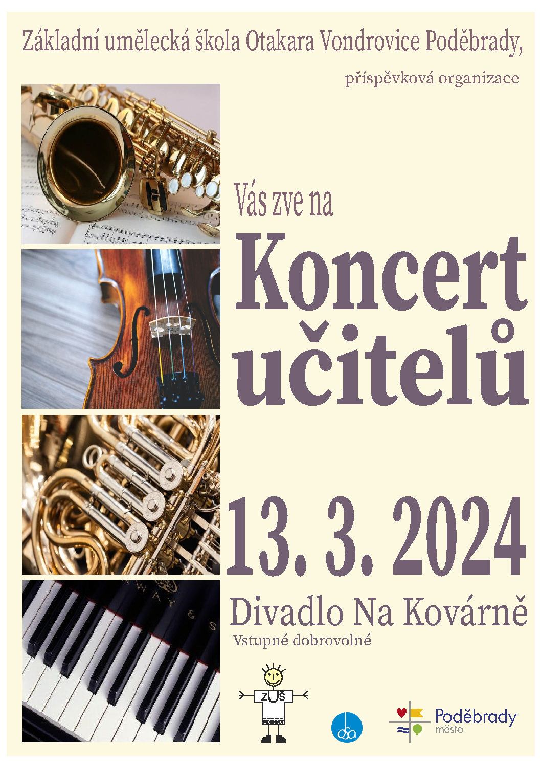 Slavnostní koncert učitelů 13. 3. 2024 od 18. hod v Divadle Na Kovárně